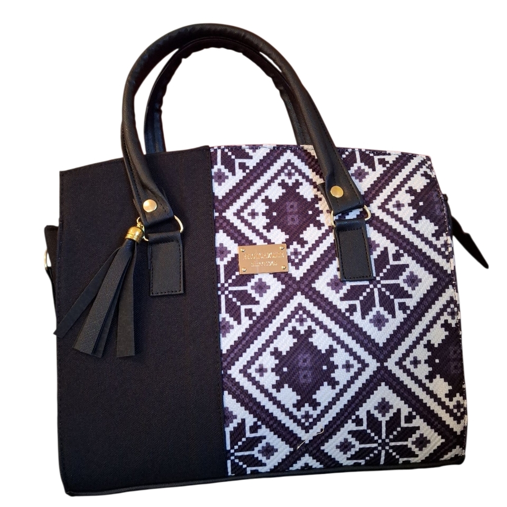 Elegant Black and Purple Patterned Handbag